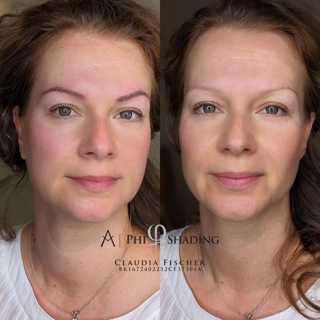 Vorher-Nachher Microblading – symmetrische, voller wirkende Augenbrauen.