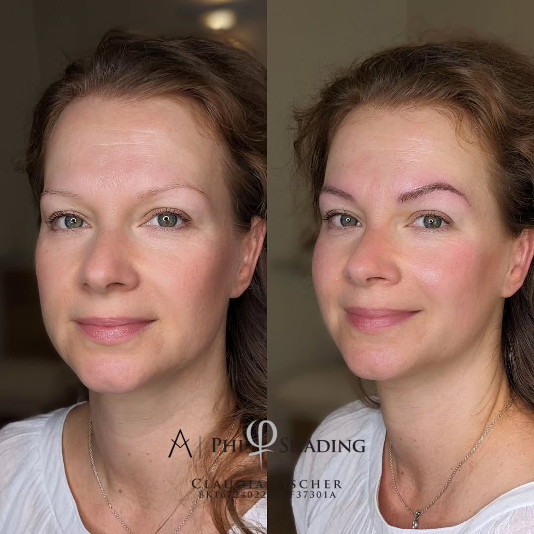 Vorher-Nachher Microblading Augenbrauen – natürliche Form und Definition.